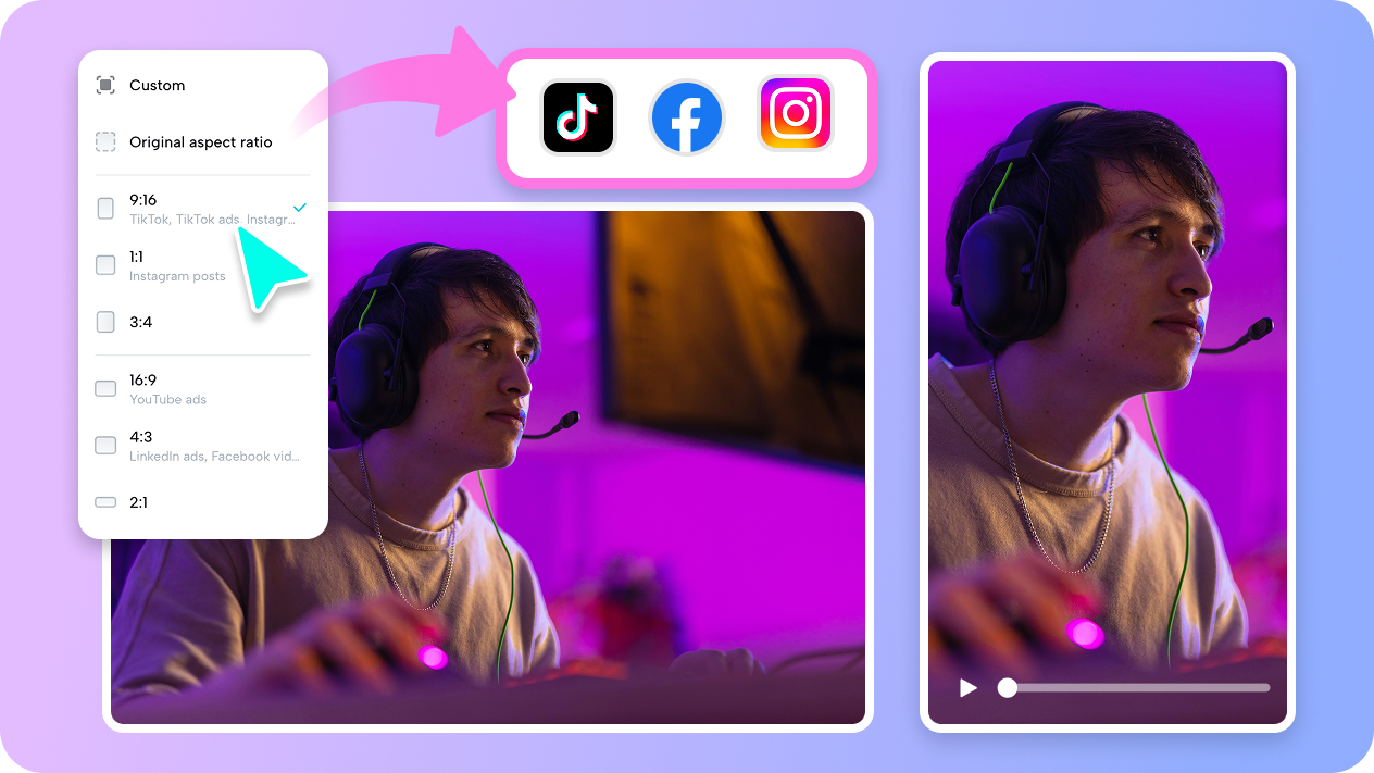 Repurpose game video for different platforms 